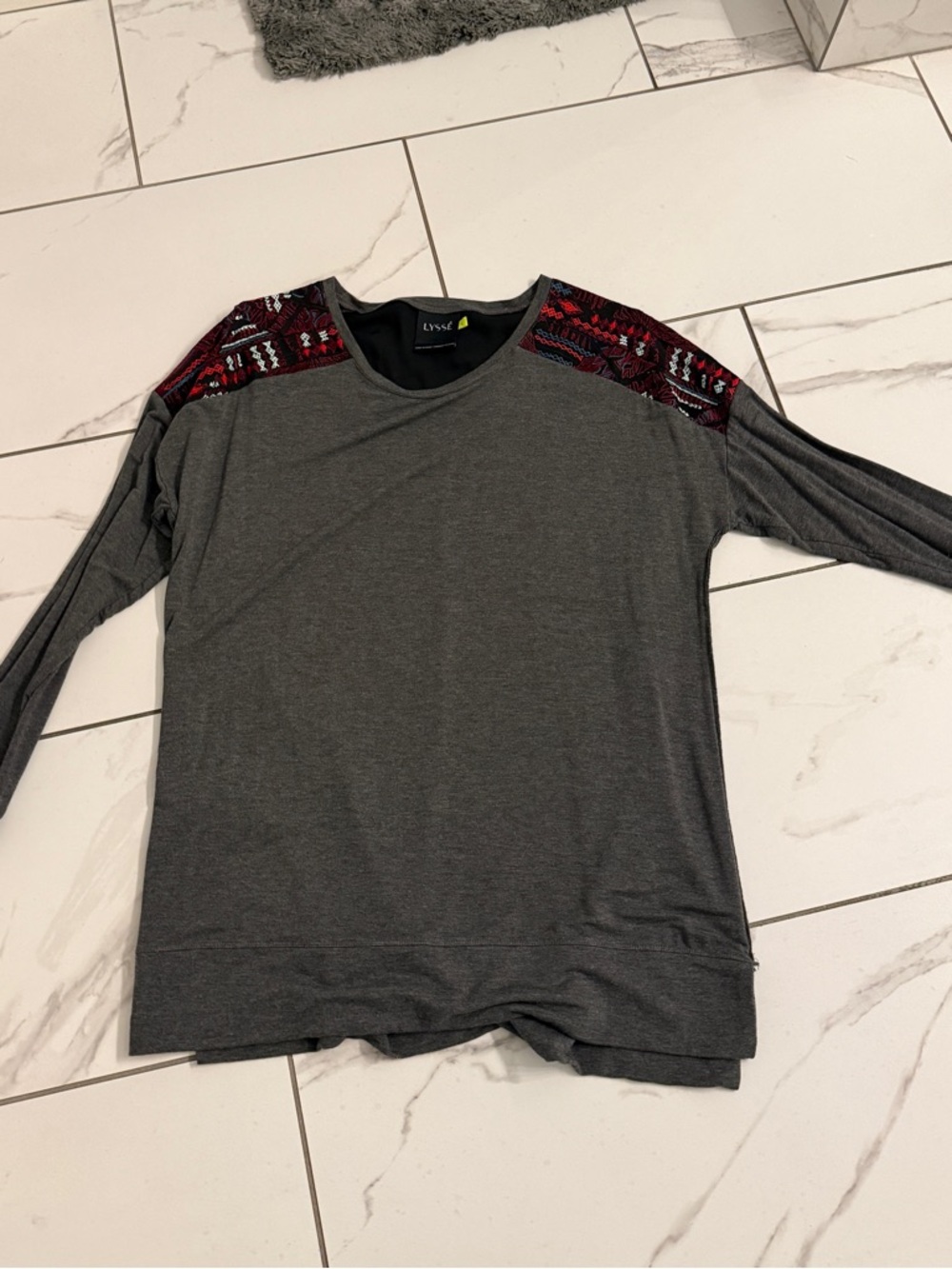 Lysse Gray Top with Embroidered Shoulders